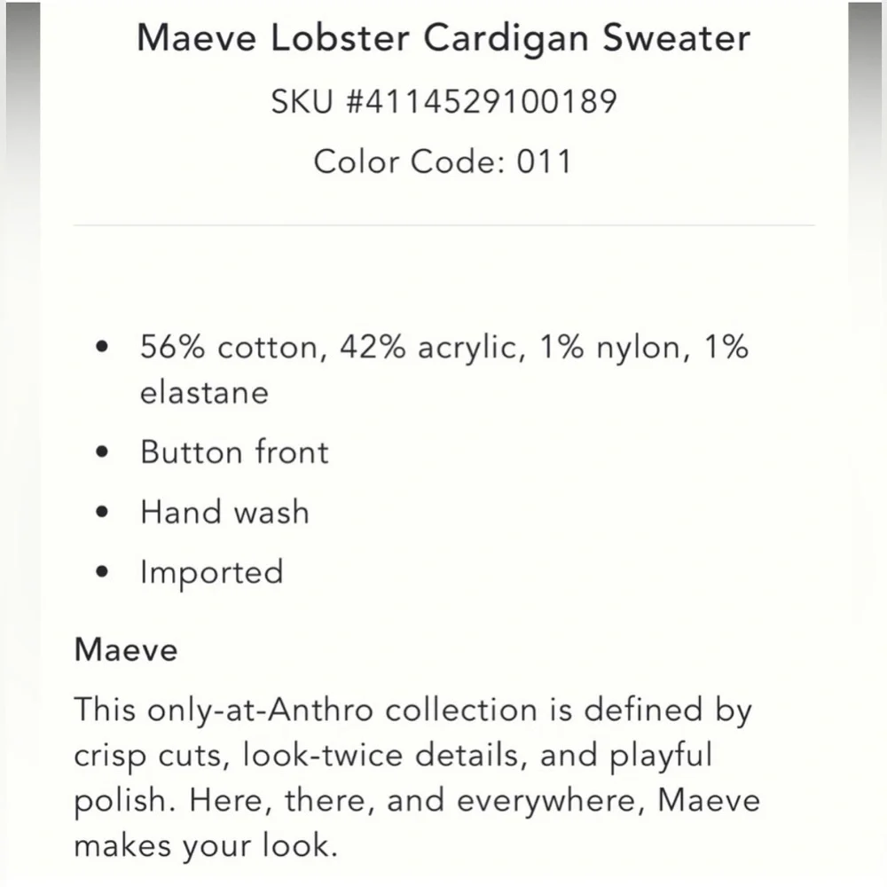 NWOT Maeve Lobster Shawl Cardigan - Picture 2 of 6